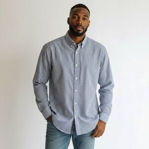 Nordstrom Rack Slim Fit Blue Check Dress Shirt L Long Sleeve Cotton